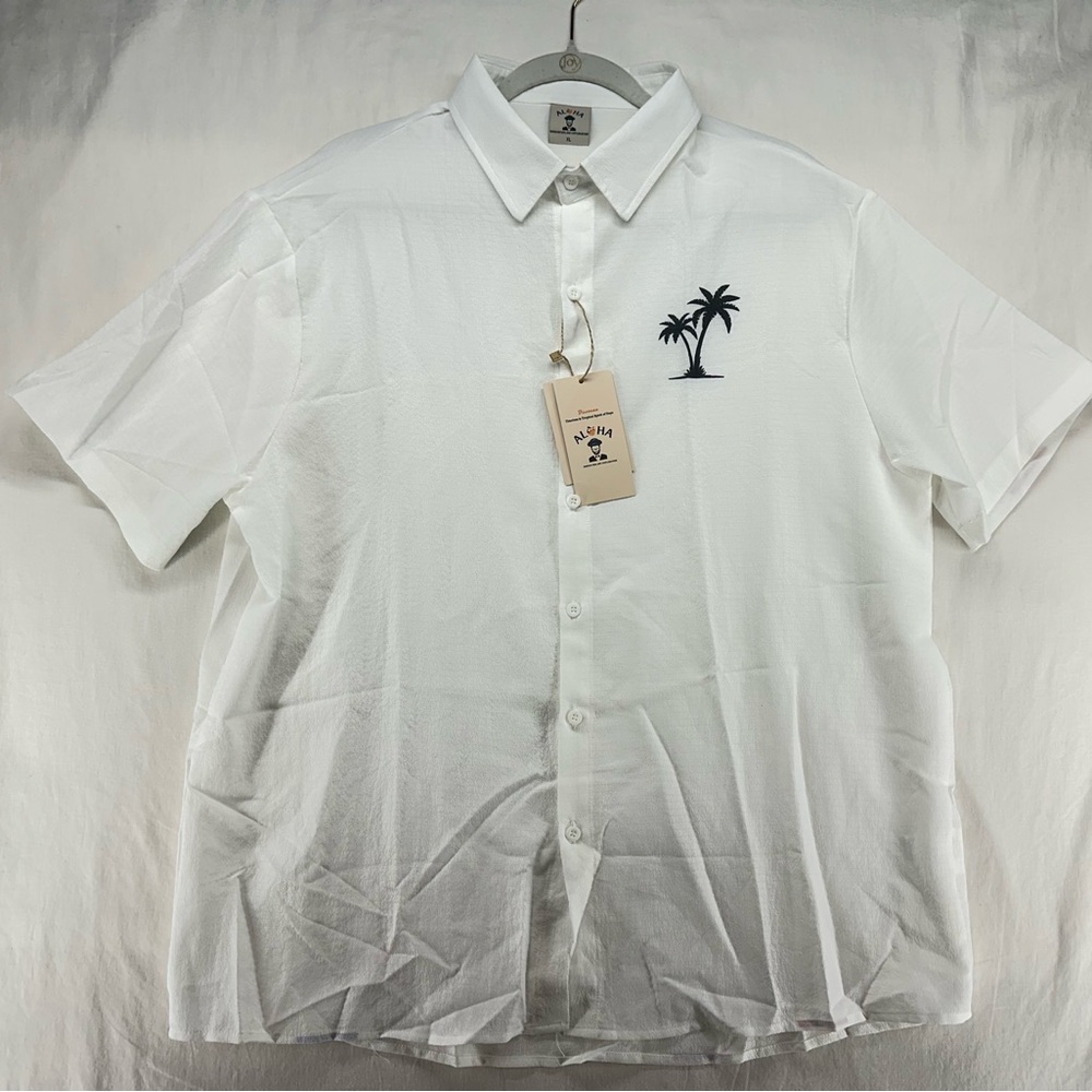 ALOHA Size‎ XL Hawaiian Shirt Innovation Art Exploration White Button Up